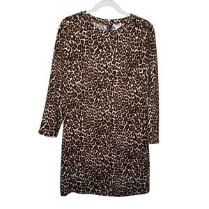 J. Crew Shift Dress Size 4 Short Black Brown Animal Print NWT